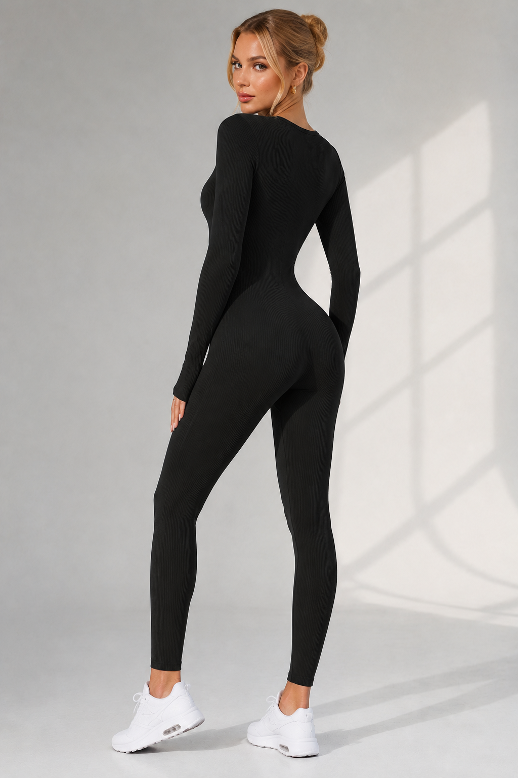 Lila Zen Ribbed Seamless Sculpt Long Sleeve Yoga Jumpsuit