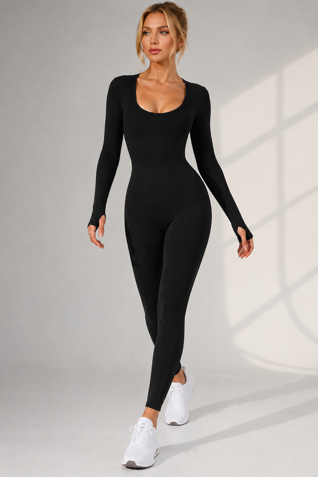 Lila Zen Ribbed Seamless Sculpt Long Sleeve Yoga Jumpsuit