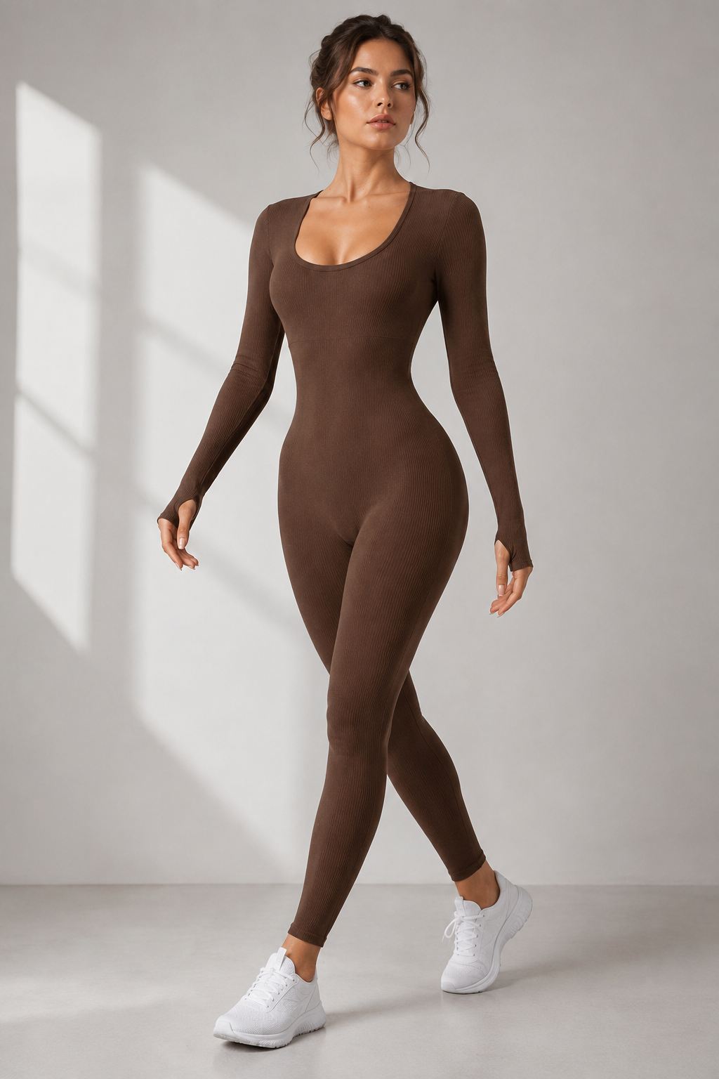 Lila Zen Ribbed Seamless Sculpt Long Sleeve Yoga Jumpsuit