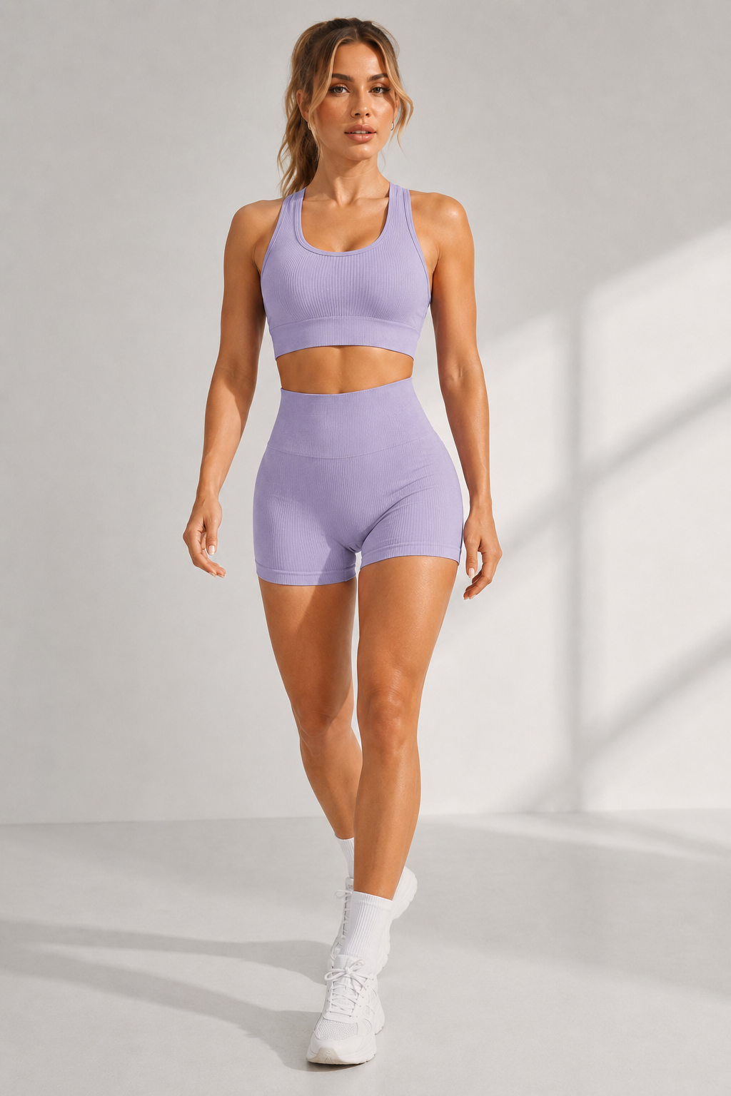 Lila Zen Seamless Racerback Sports Bra & High-Waisted Shorts Set