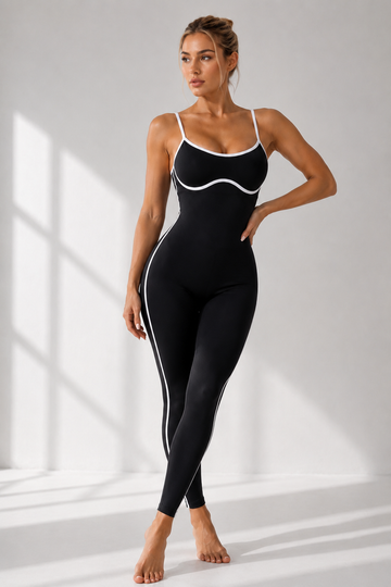 Lila Zen Contrast Trim Open-Back Sculpt Jumpsuit