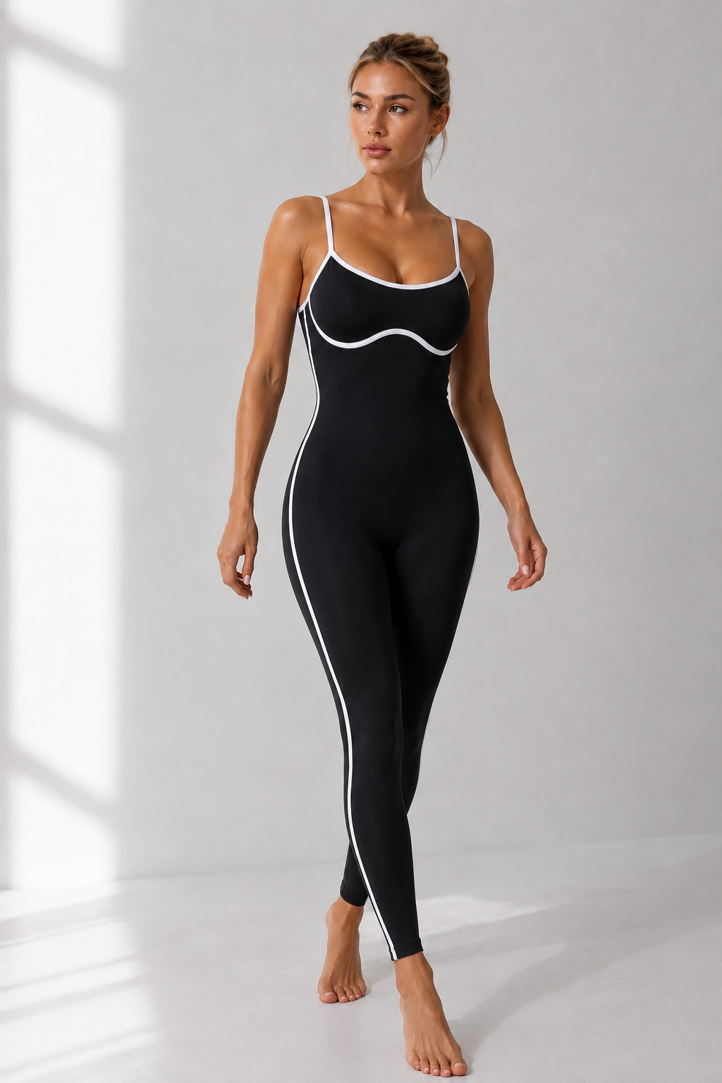 Lila Zen Contrast Trim Open-Back Sculpt Yoga Jumpsuit
