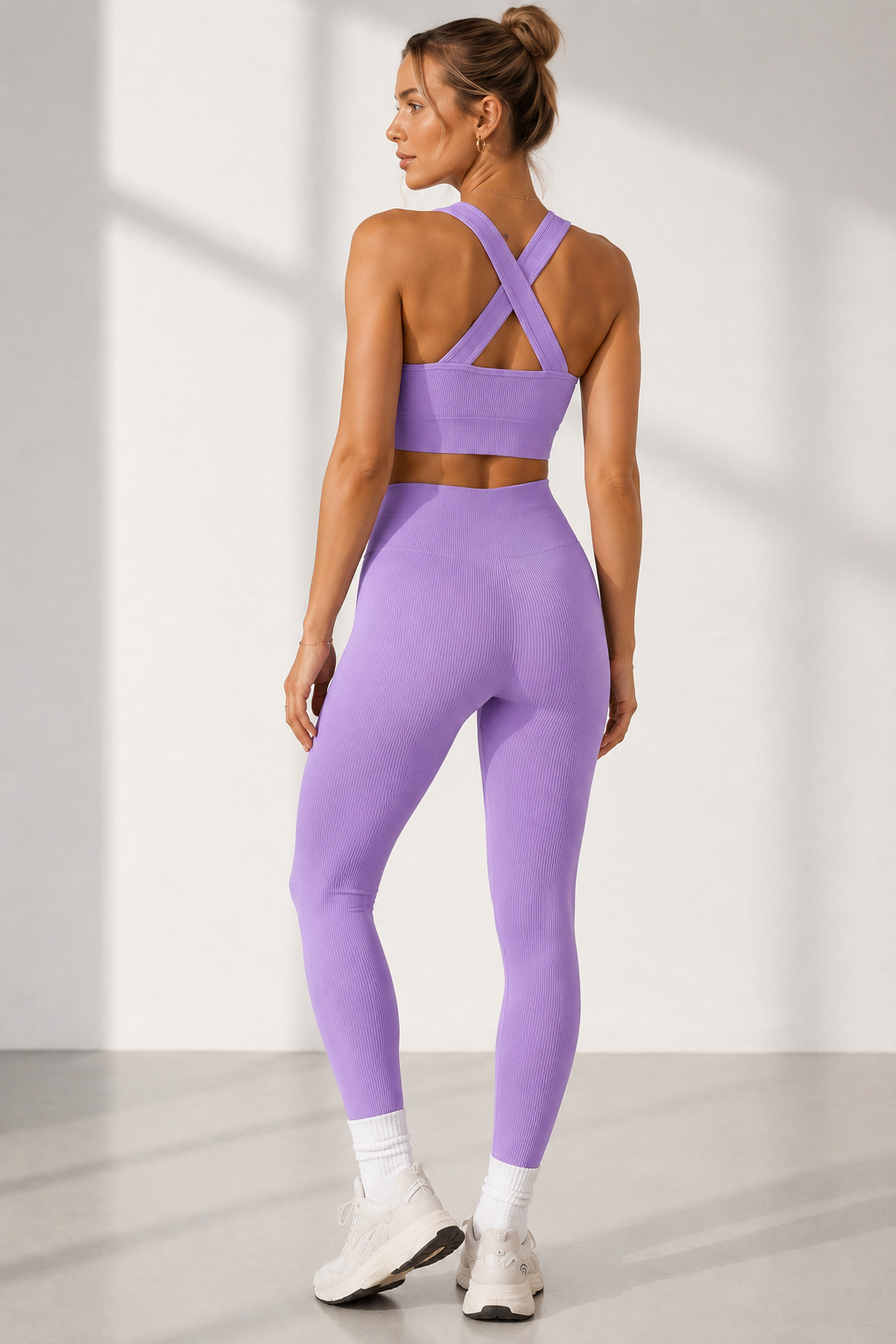 Lila Zen Cross-Back Seamless Crop Top & Scrunch Leggings Set