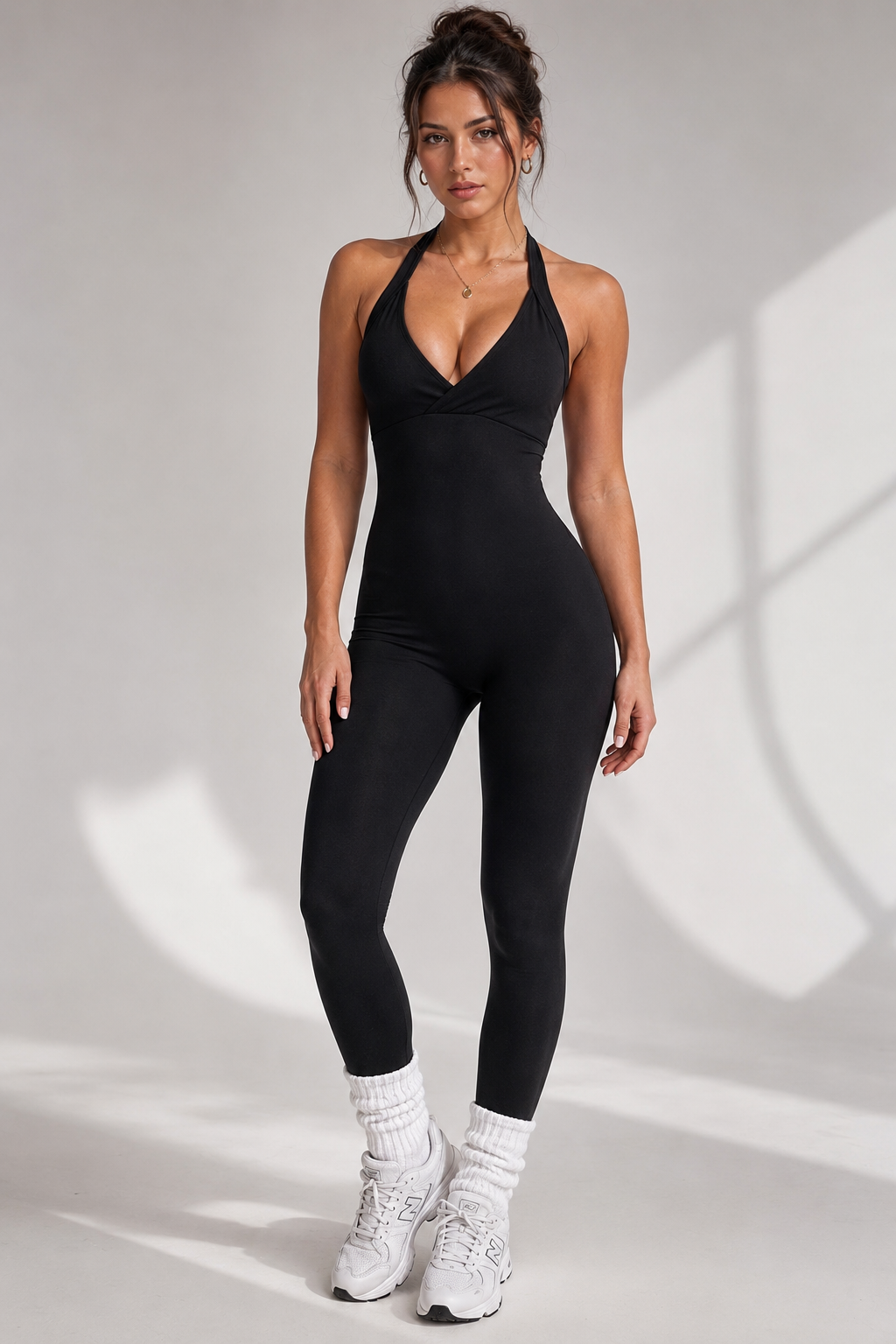 Lila Zen Halter V-Neck Open-Back Sculpt Yoga Jumpsuit