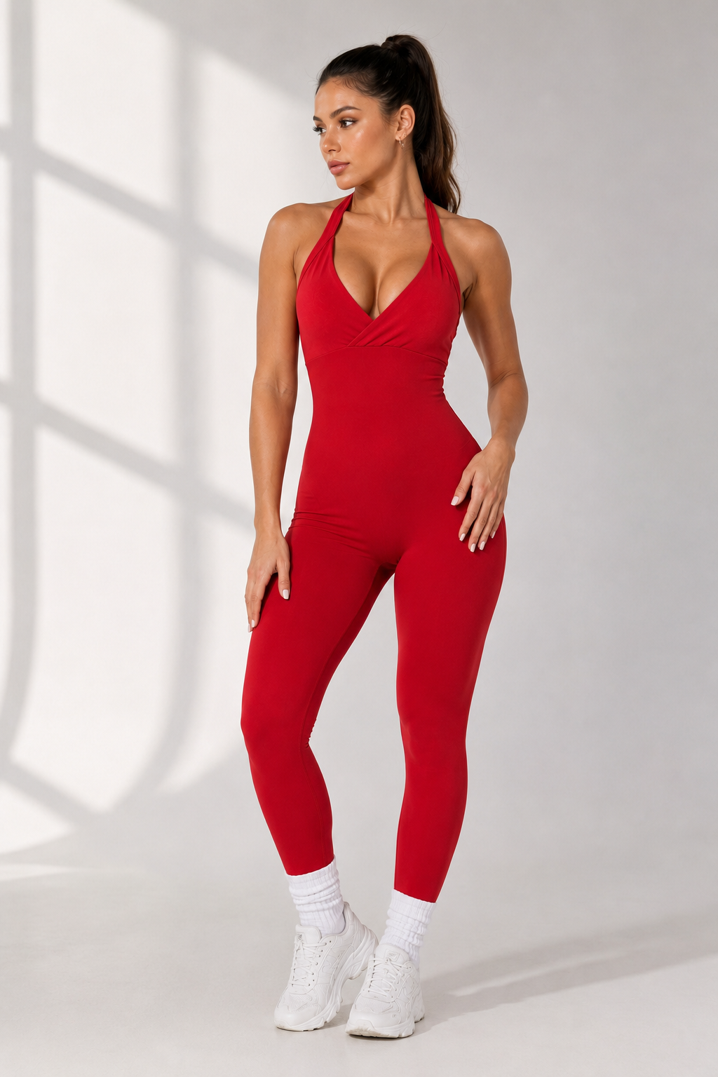 Lila Zen Halter V-Neck Open-Back Sculpt Yoga Jumpsuit