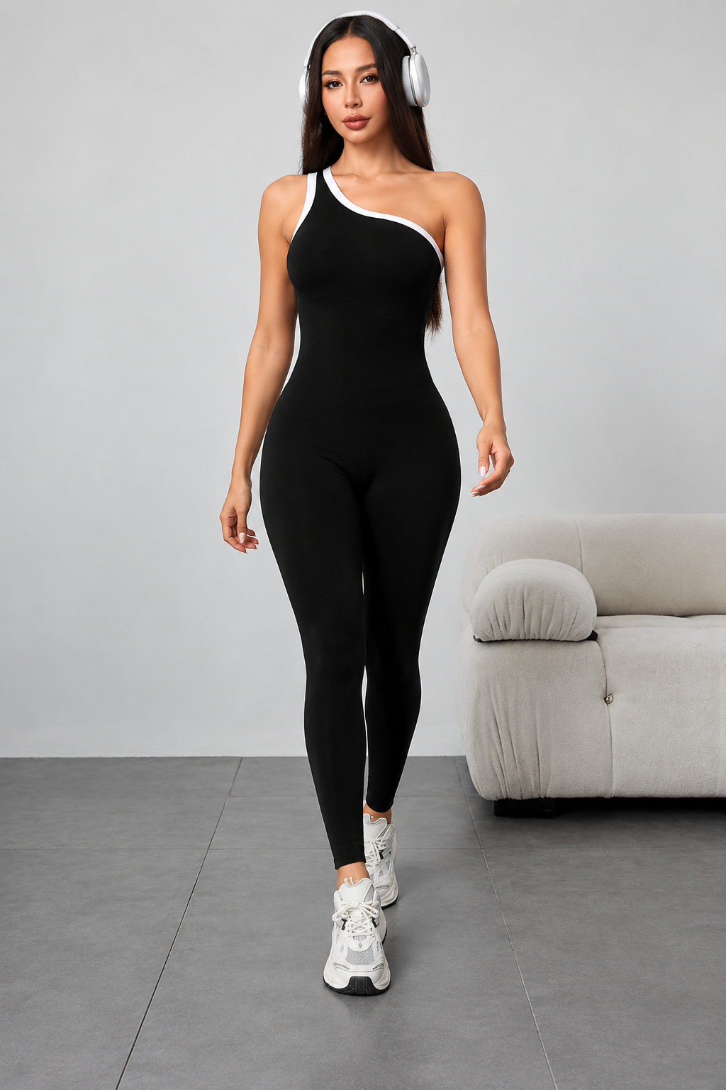 Lila Zen Asymmetric One-Shoulder Sculpting Yoga Jumpsuit