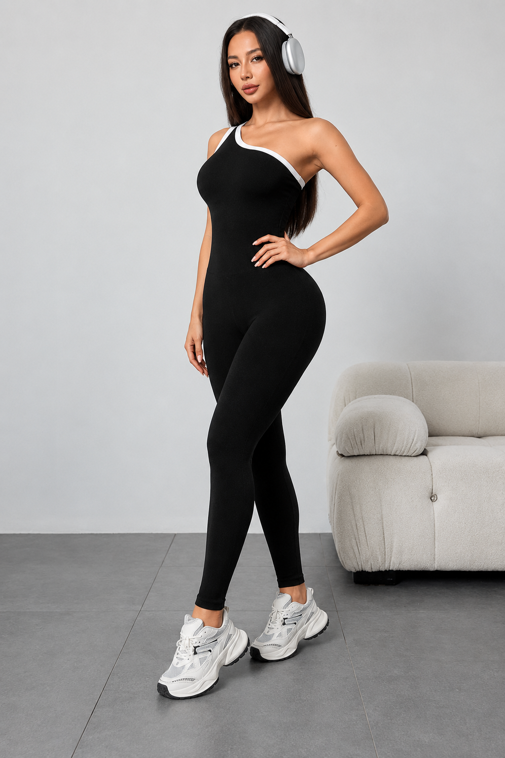 Lila Zen Asymmetric One-Shoulder Sculpting Yoga Jumpsuit