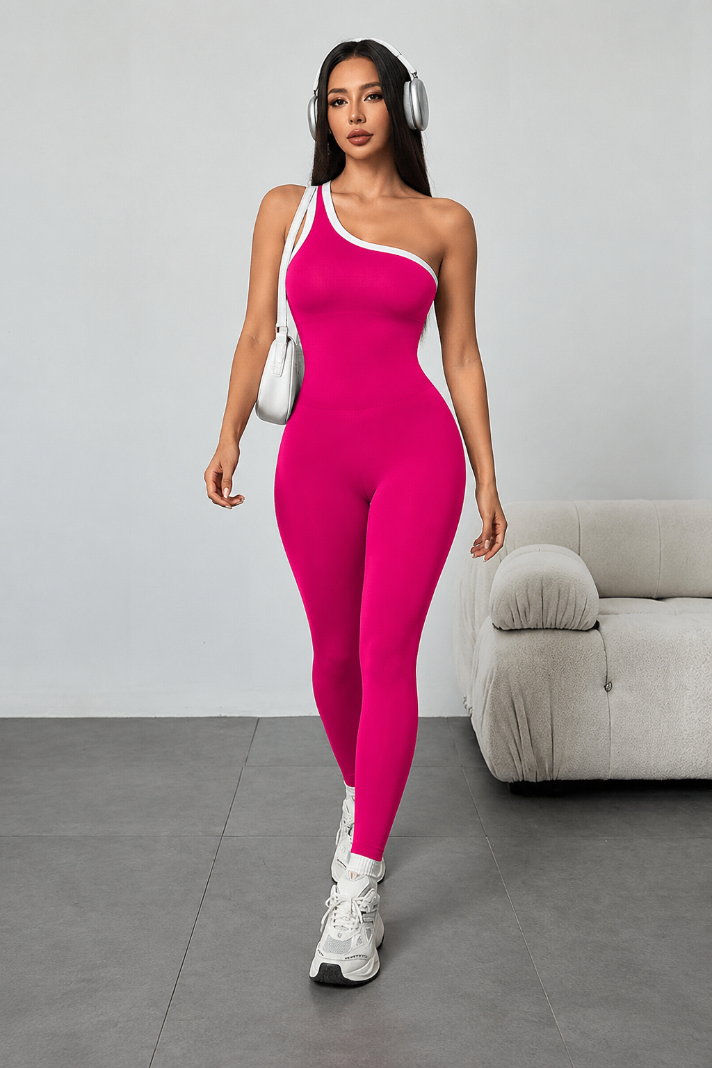 Lila Zen Asymmetric One-Shoulder Sculpting Yoga Jumpsuit