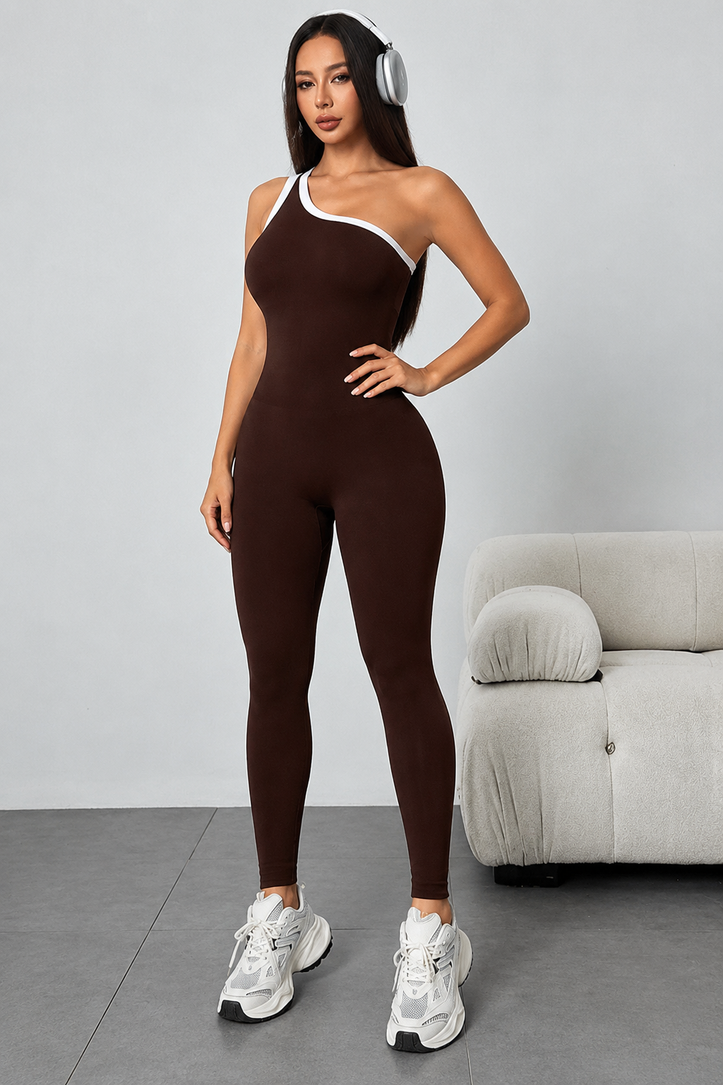 Lila Zen Asymmetric One-Shoulder Sculpting Yoga Jumpsuit