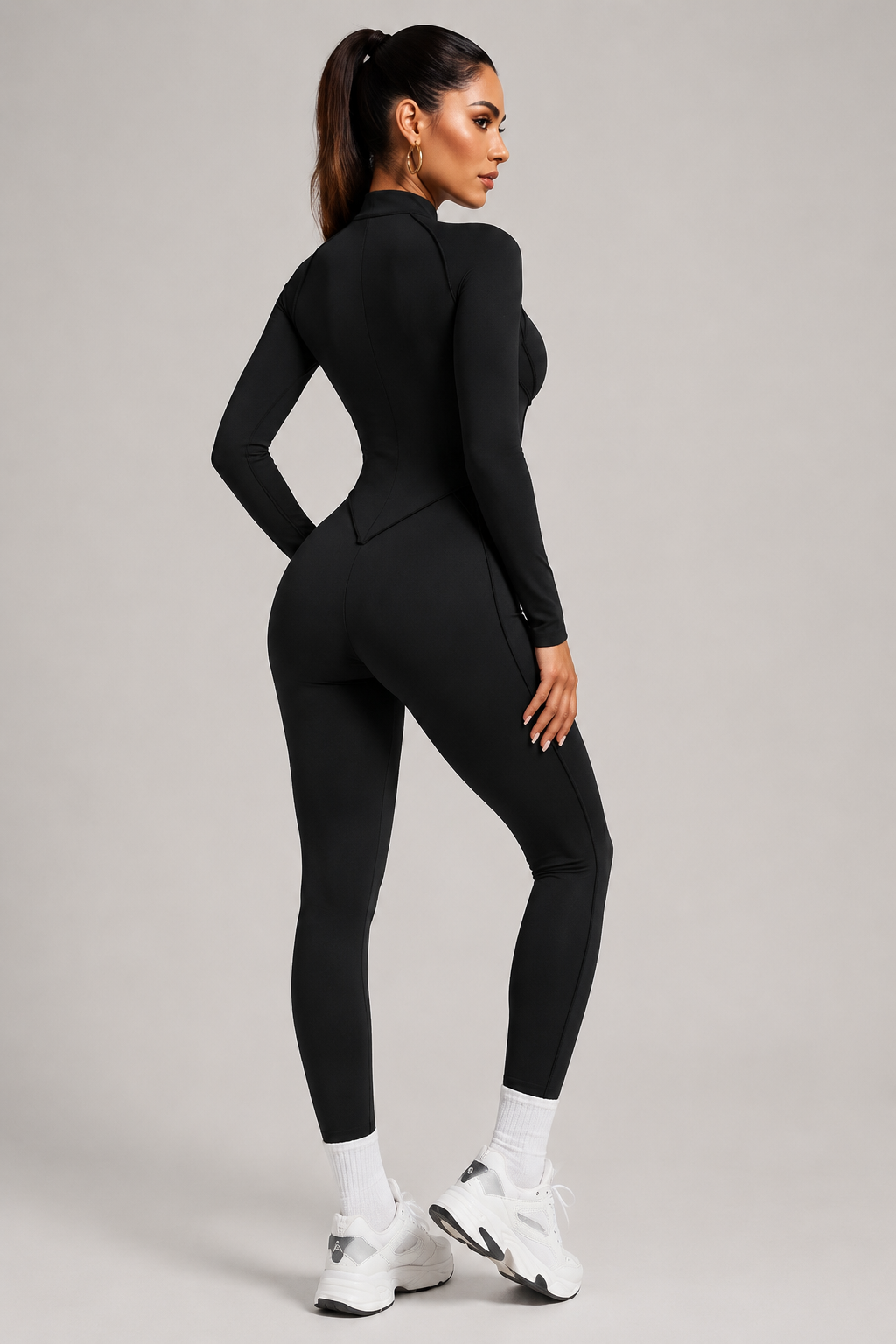 Lila Zen Half-Zip Contour Sculpt Long Sleeve Yoga Jumpsuit