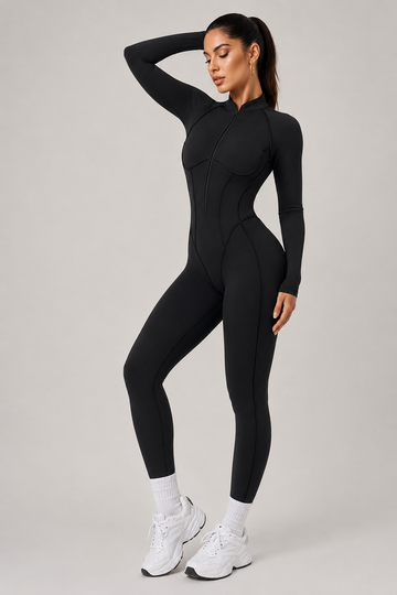 Lila Zen Half-Zip Contour Sculpt Long Sleeve Yoga Jumpsuit