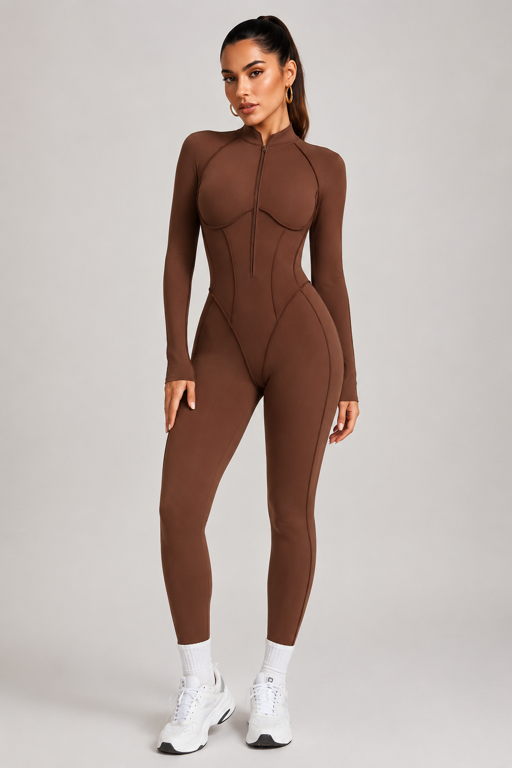 Lila Zen Half-Zip Contour Sculpt Long Sleeve Yoga Jumpsuit