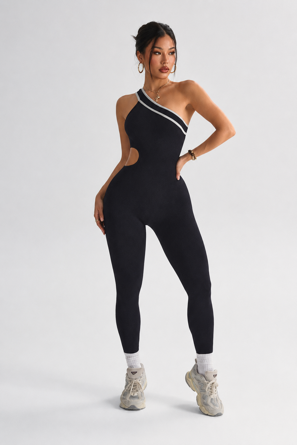 Lila Zen One-Shoulder Cutout Sculpt Yoga Jumpsuit