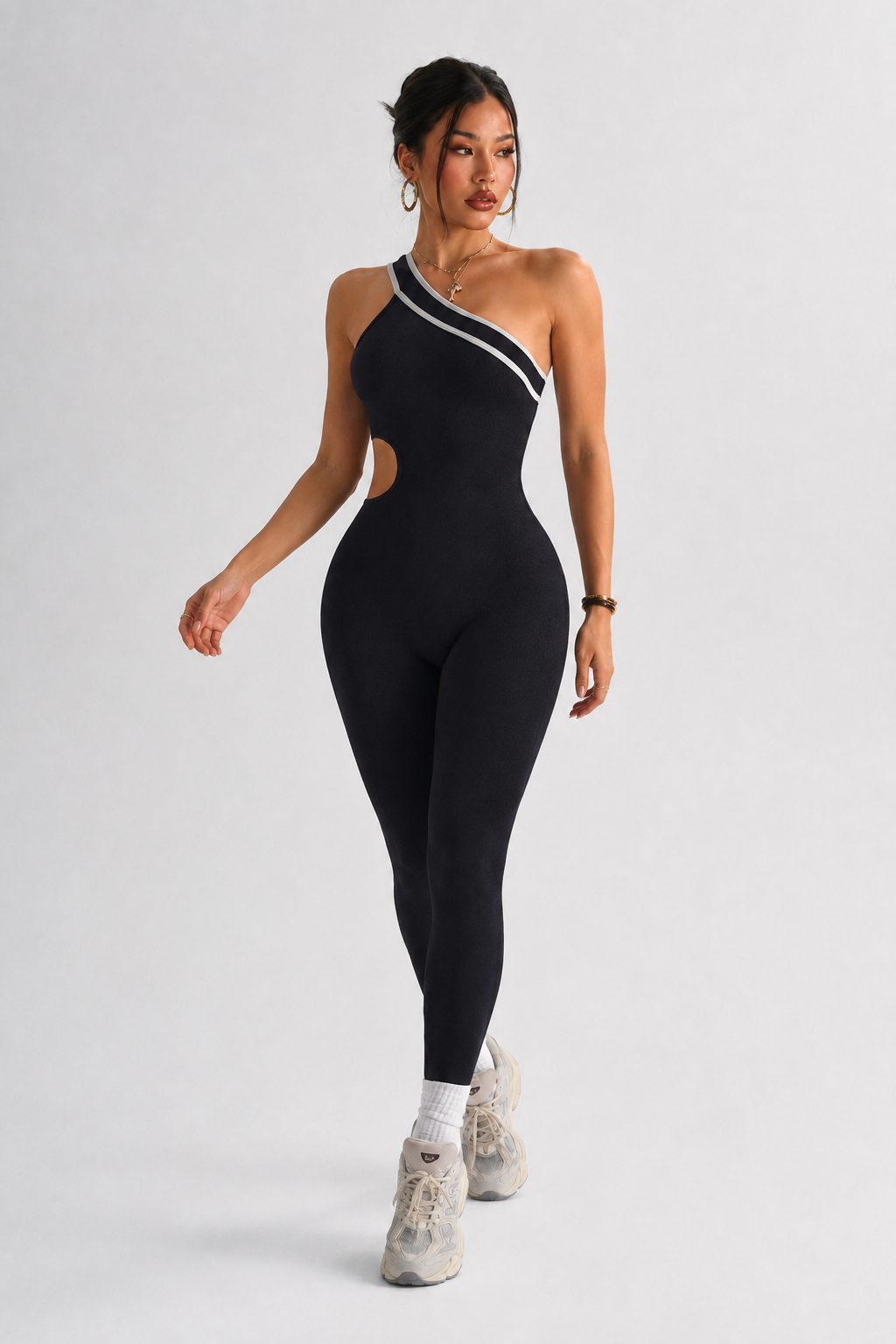 Lila Zen One-Shoulder Cutout Sculpt Yoga Jumpsuit