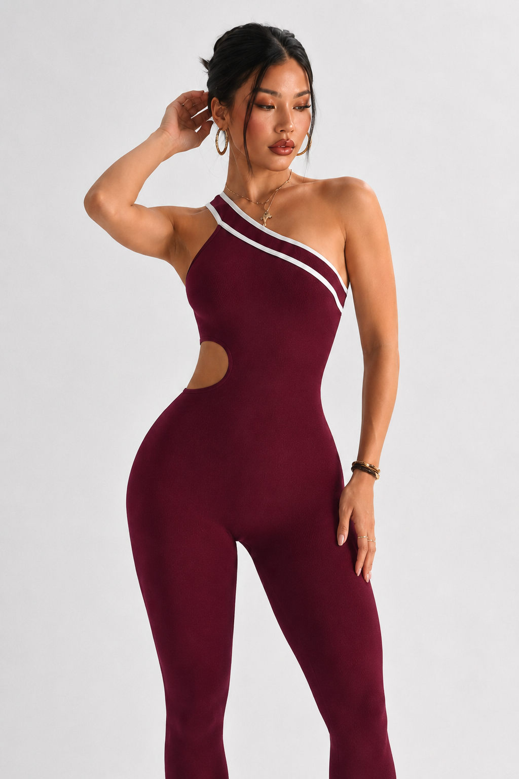 Lila Zen One-Shoulder Cutout Sculpt Yoga Jumpsuit