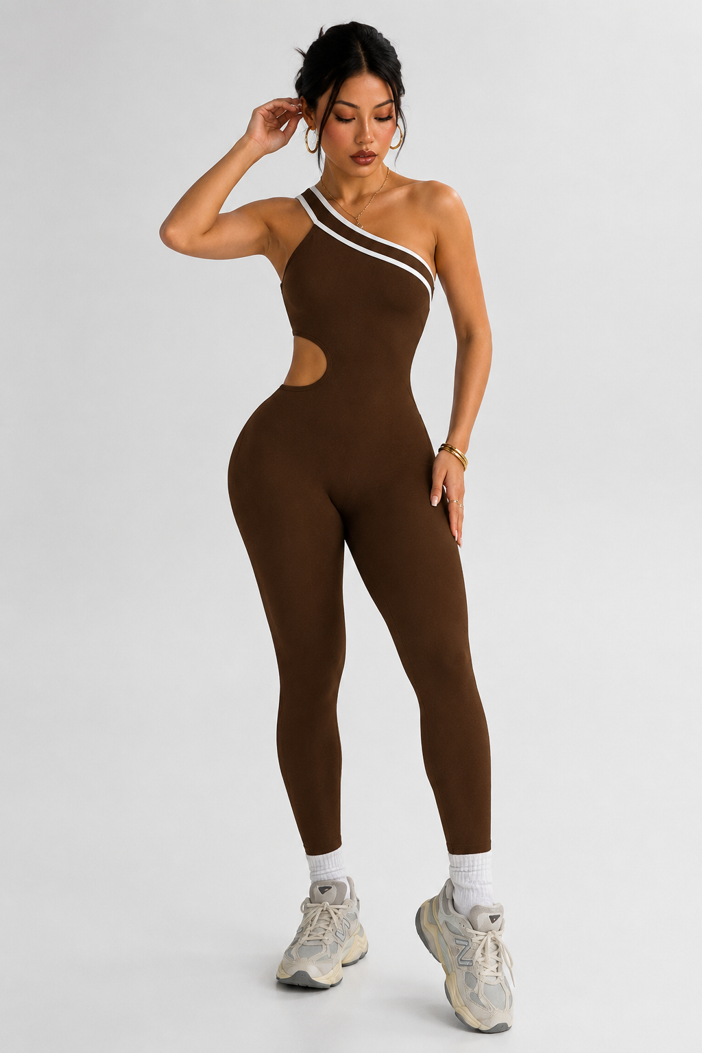Lila Zen One-Shoulder Cutout Sculpt Yoga Jumpsuit