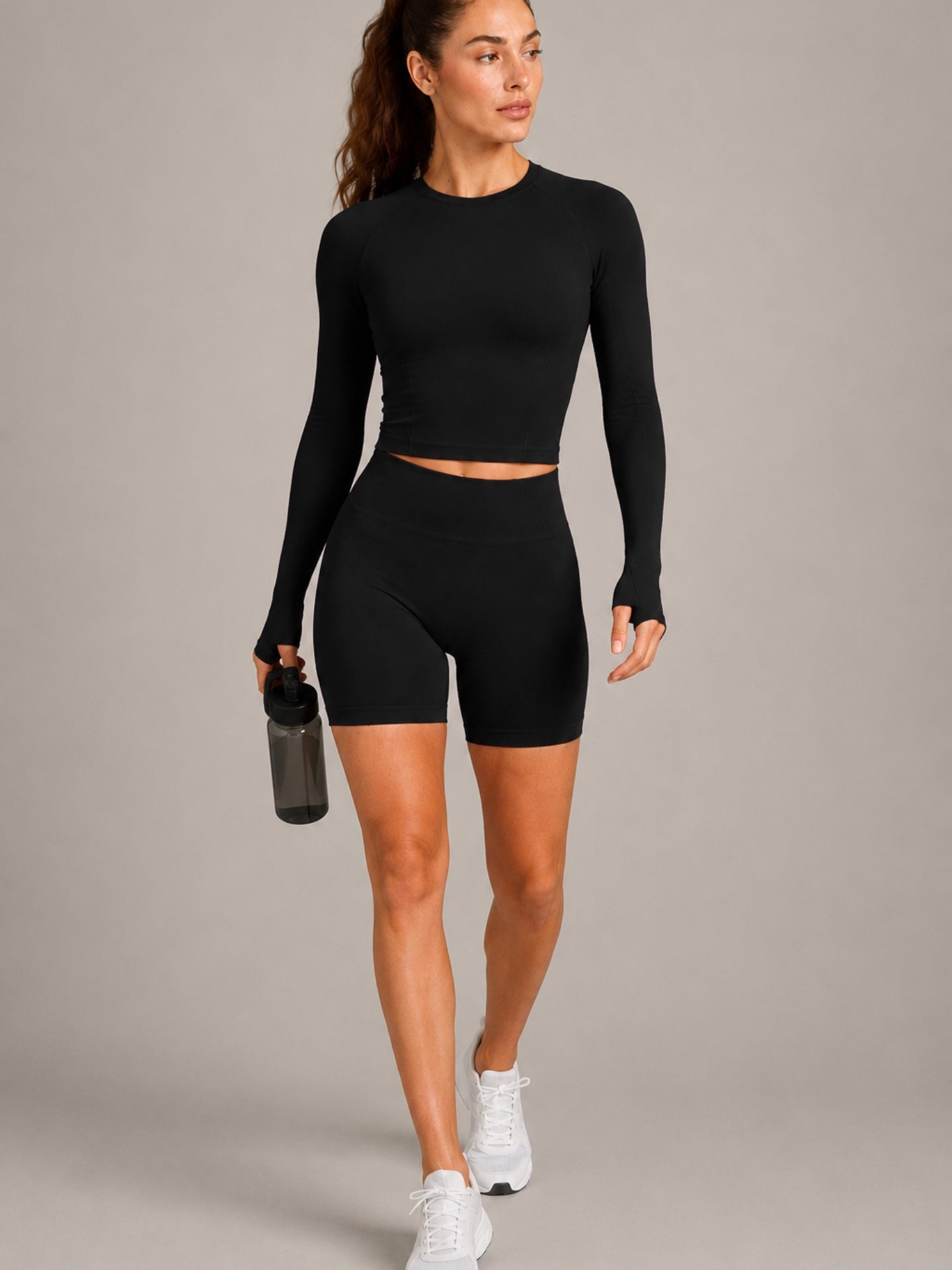 Long Sleeve Sculpt Crop Top & Shorts Set