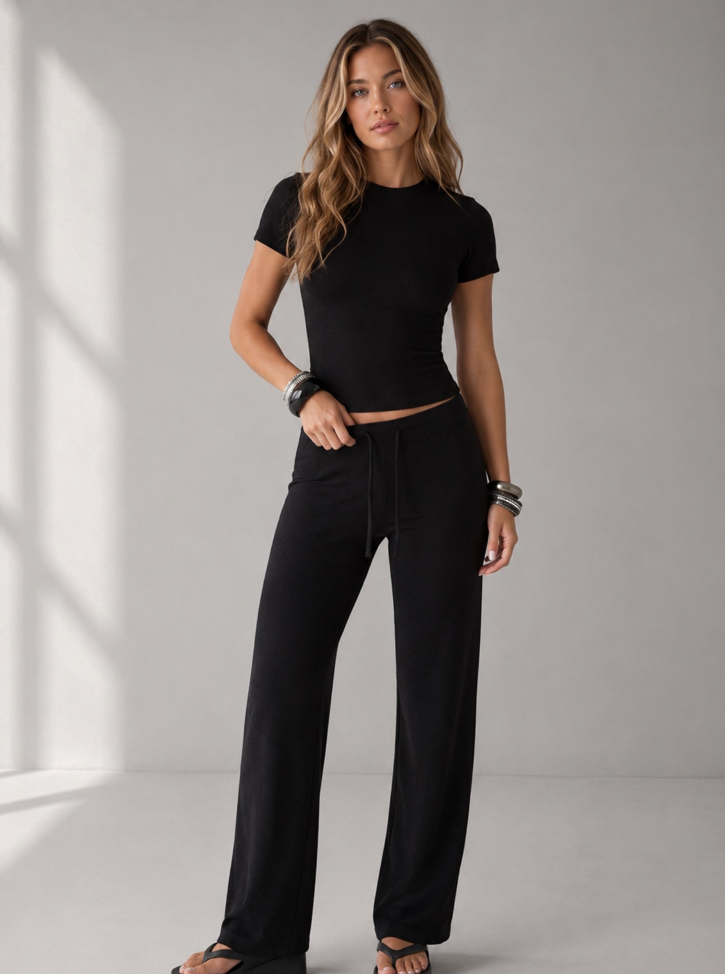 Soft Touch Short Sleeve Top & Straight Leg Pants Set