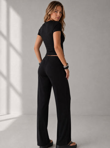 Soft Touch Short Sleeve Top & Straight Leg Pants Set