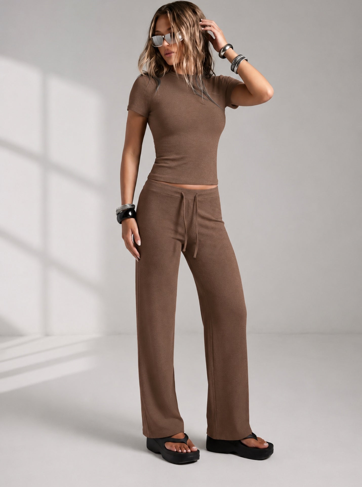 Soft Touch Short Sleeve Top & Straight Leg Pants Set