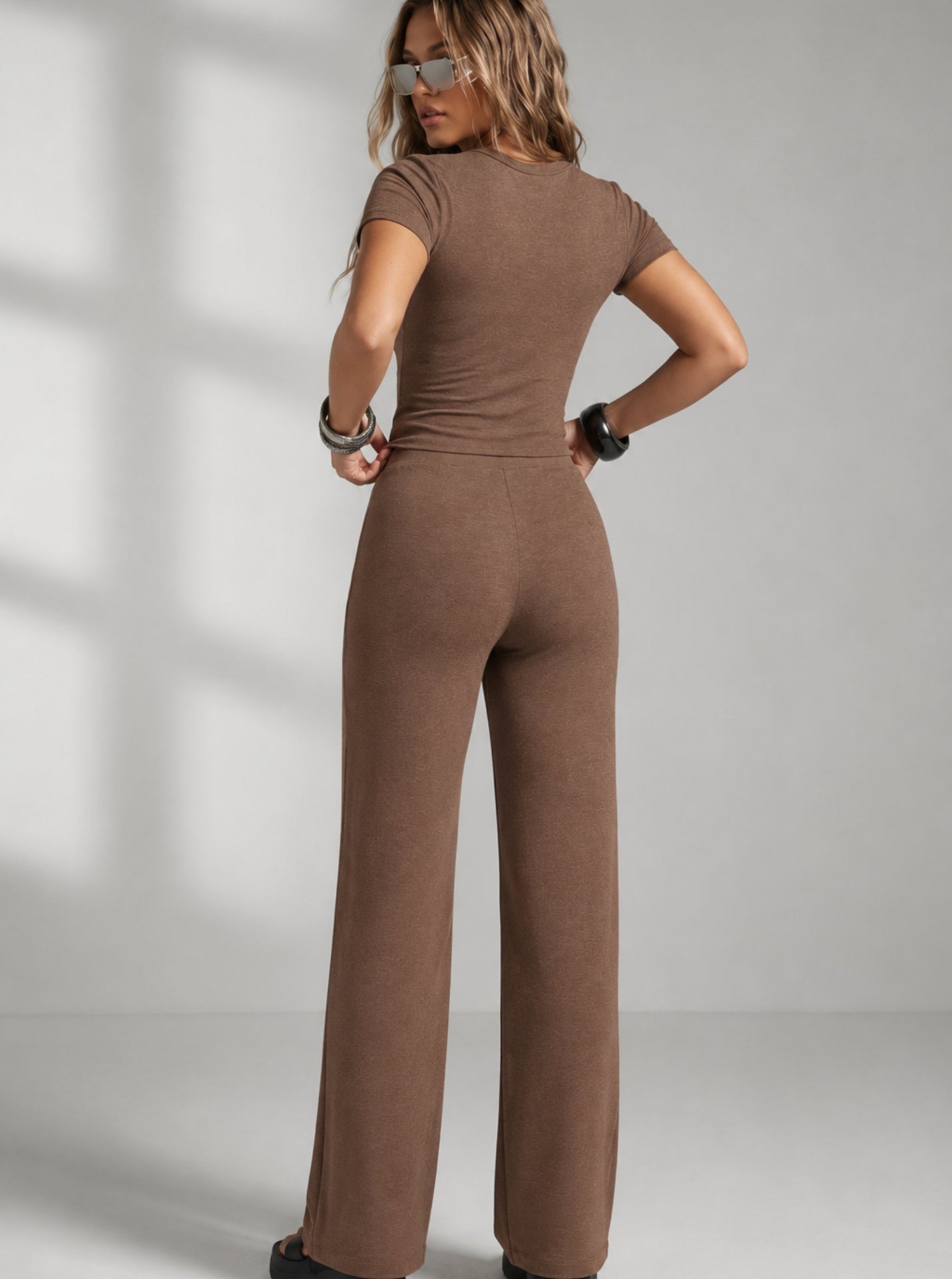 Soft Touch Short Sleeve Top & Straight Leg Pants Set