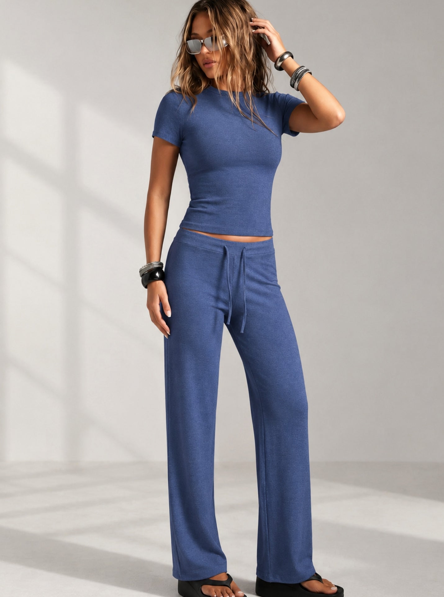 Soft Touch Short Sleeve Top & Straight Leg Pants Set