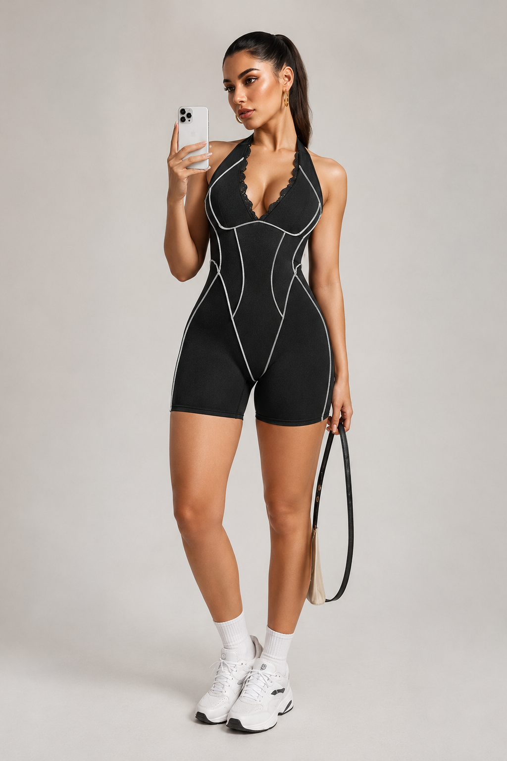 Lila Zen Contrast Seam Open-Back Sculpt Romper