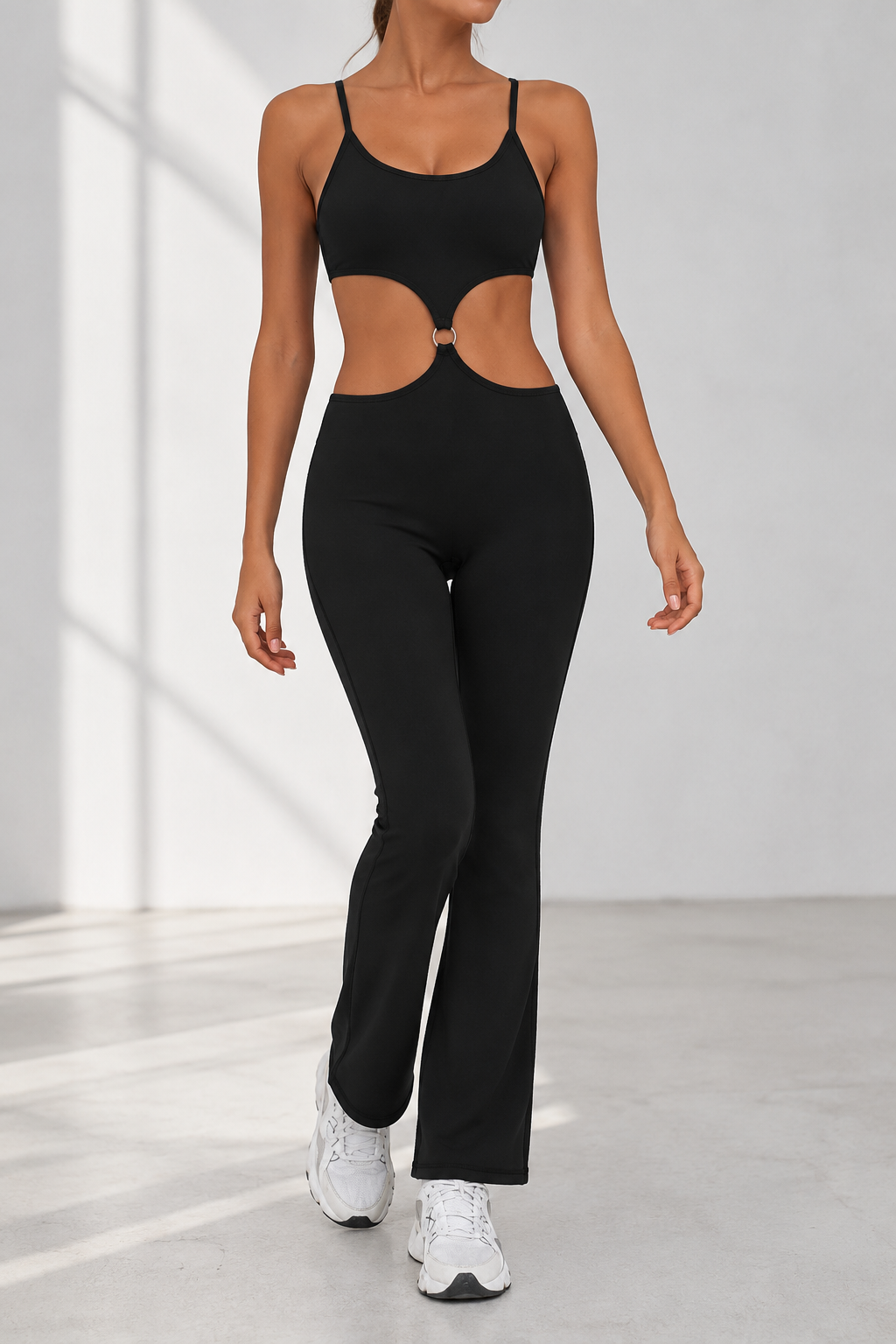 Ring-Cutout Flared Jumpsuit