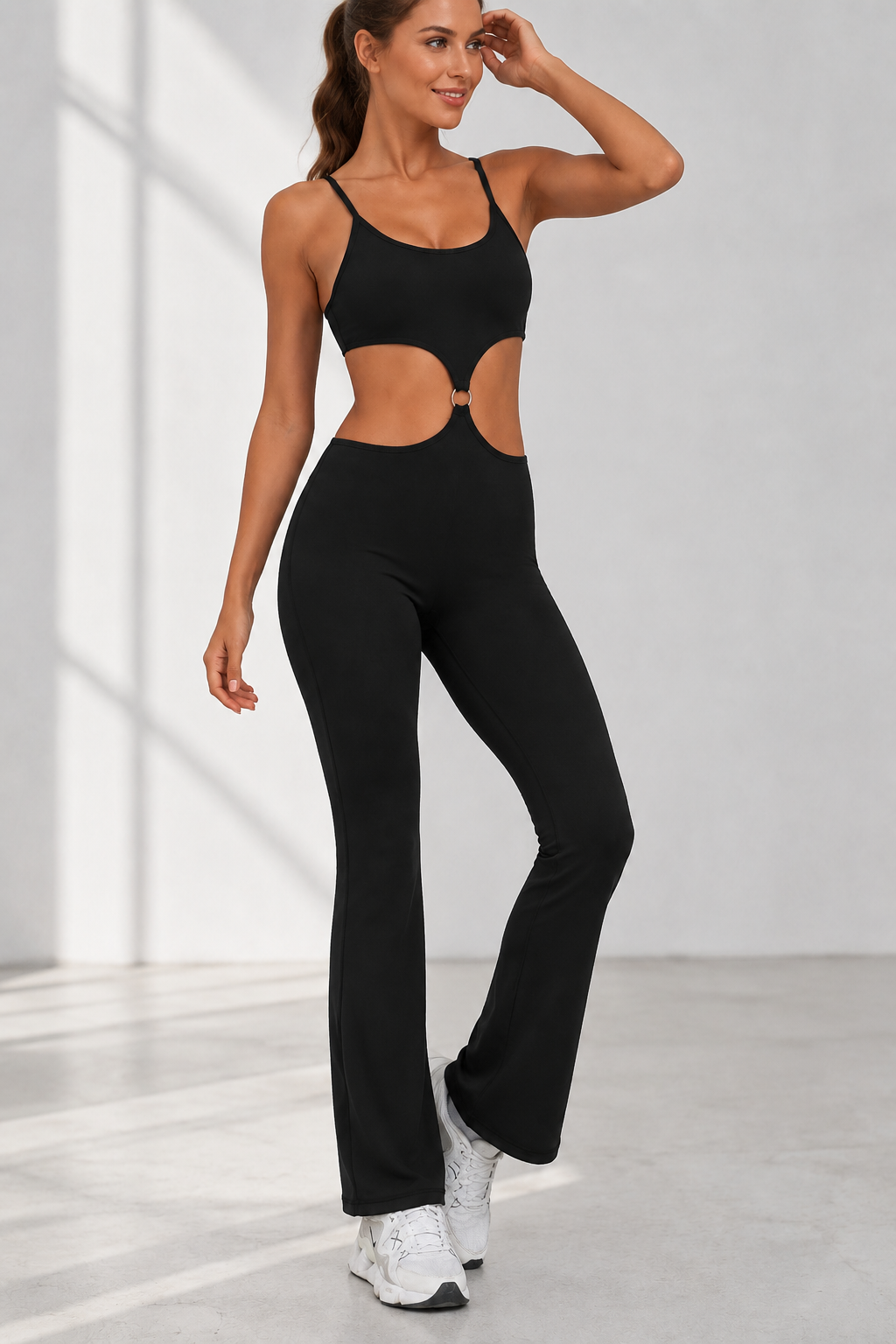 Ring-Cutout Flared Jumpsuit