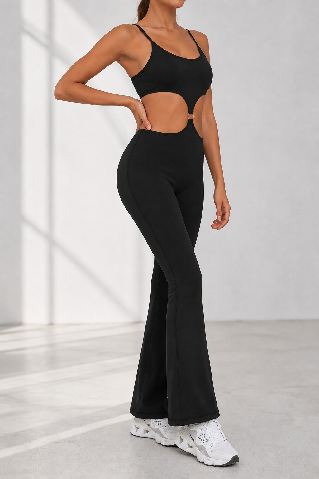 Ring-Cutout Flared Jumpsuit