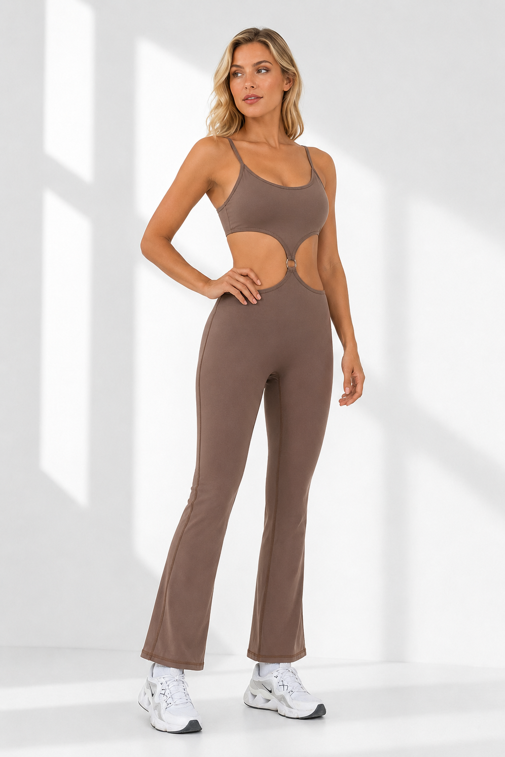Ring-Cutout Flared Jumpsuit