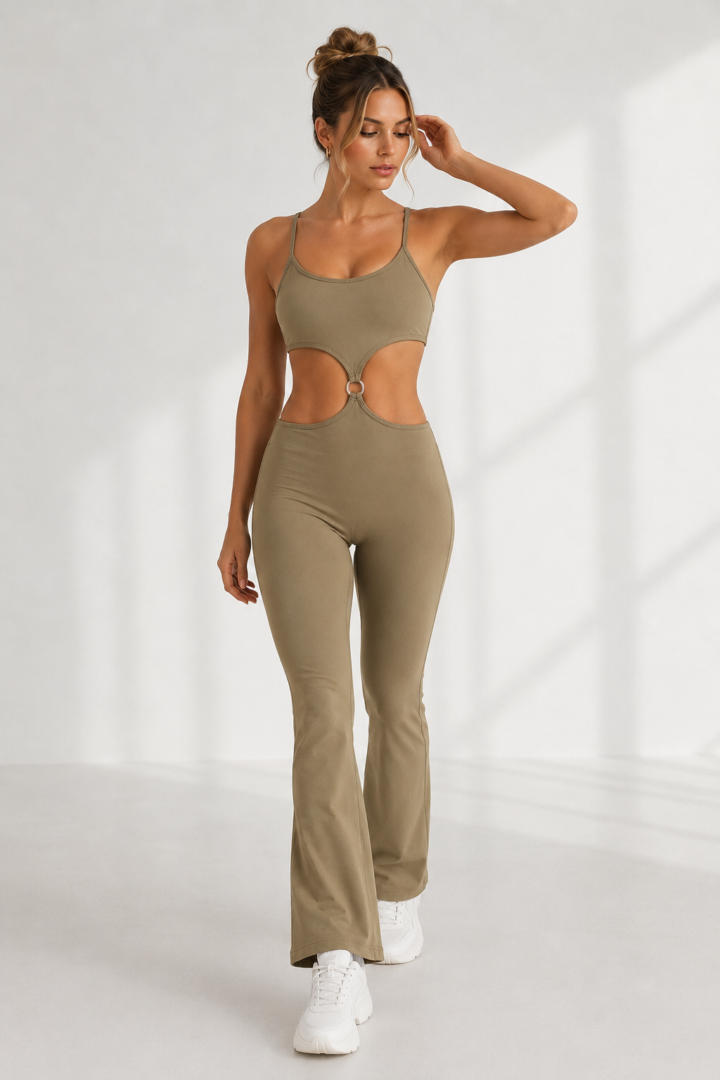 Ring-Cutout Flared Jumpsuit