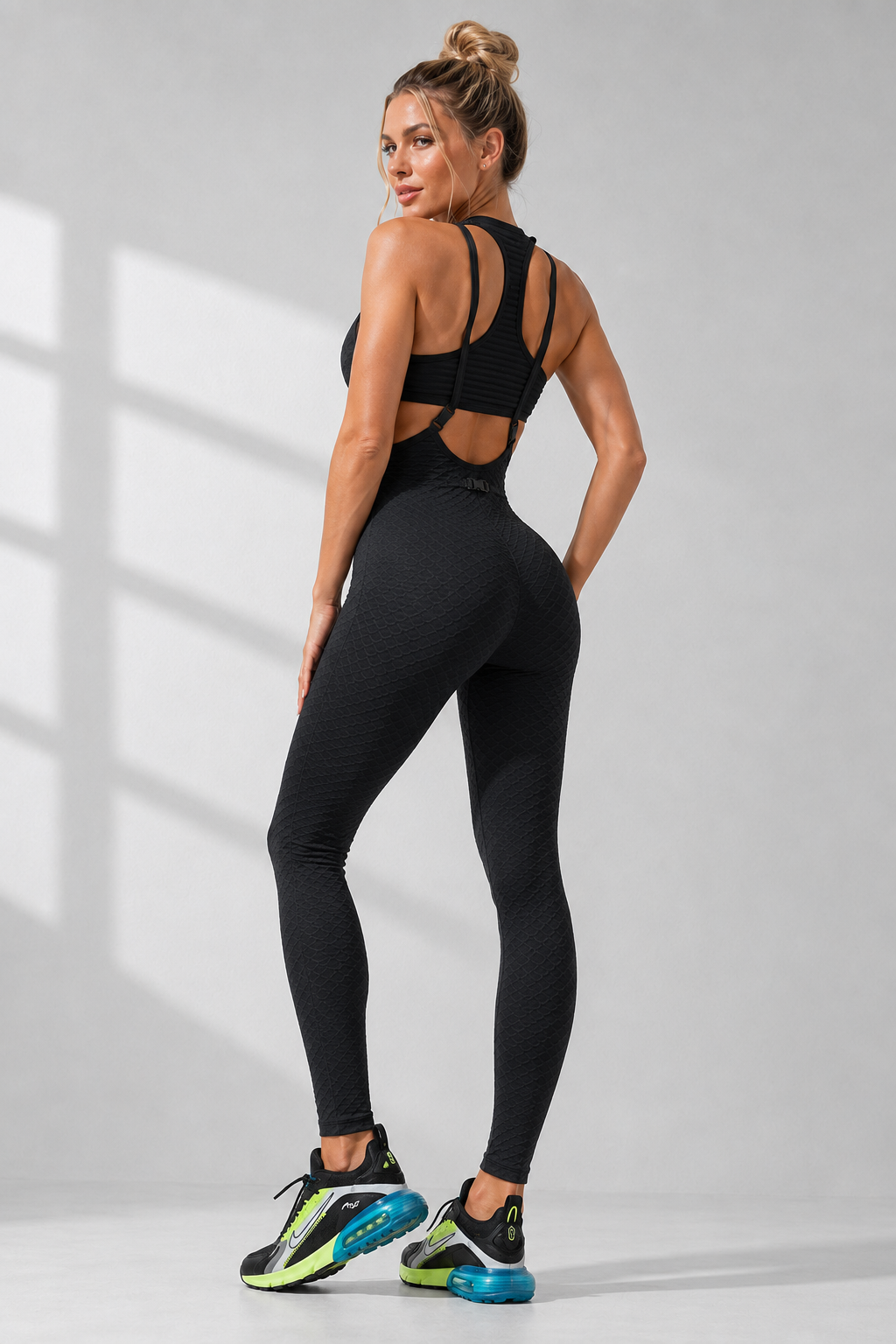 Textured Suspender Cutout Sculpting Jumpsuit