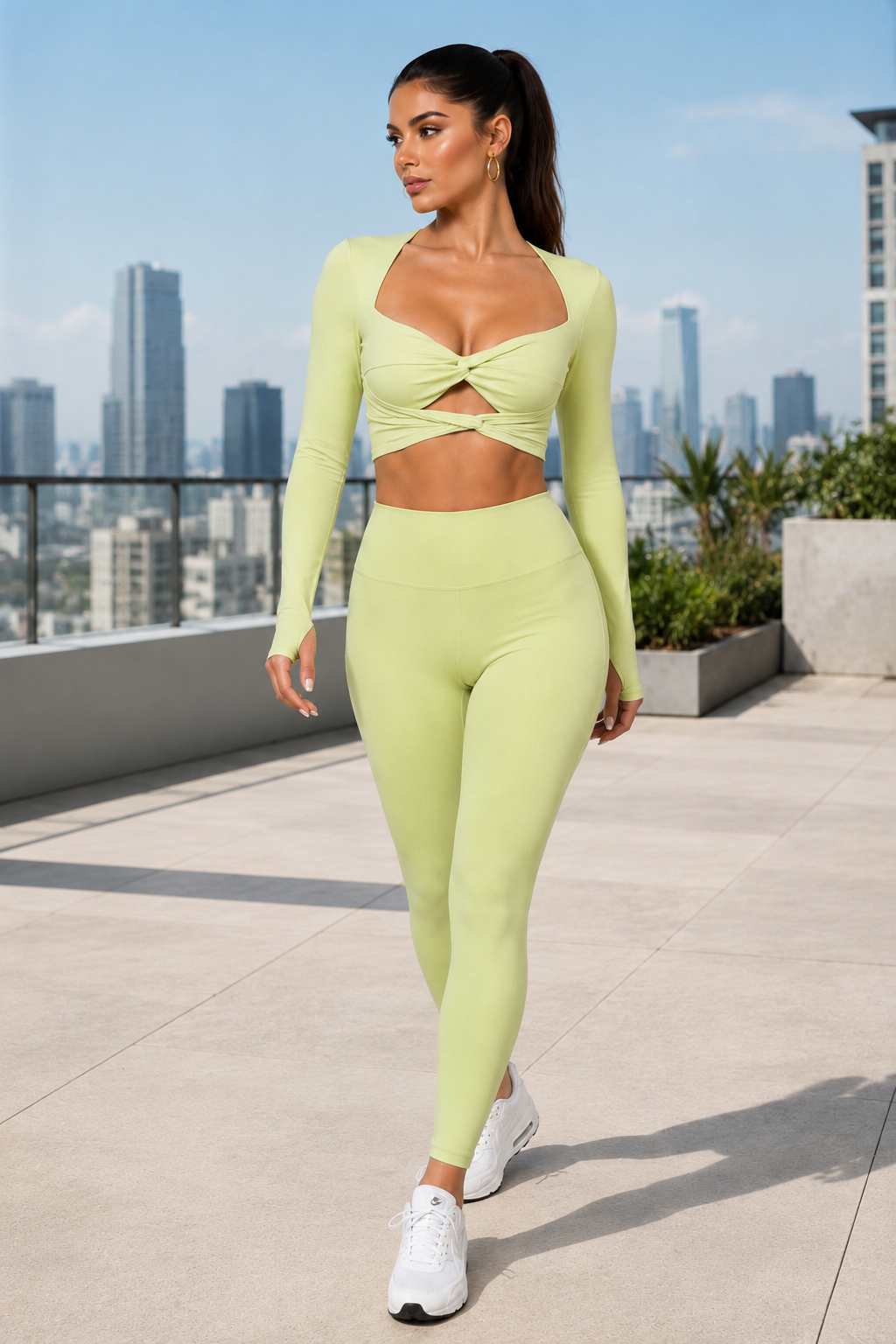 Lila Zen Twist-Front Cutout Long Sleeve Yoga Set