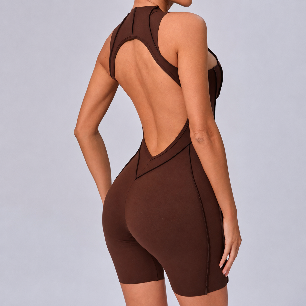 Lila Zen Sculpt Seam Open Back Biker Short Romper