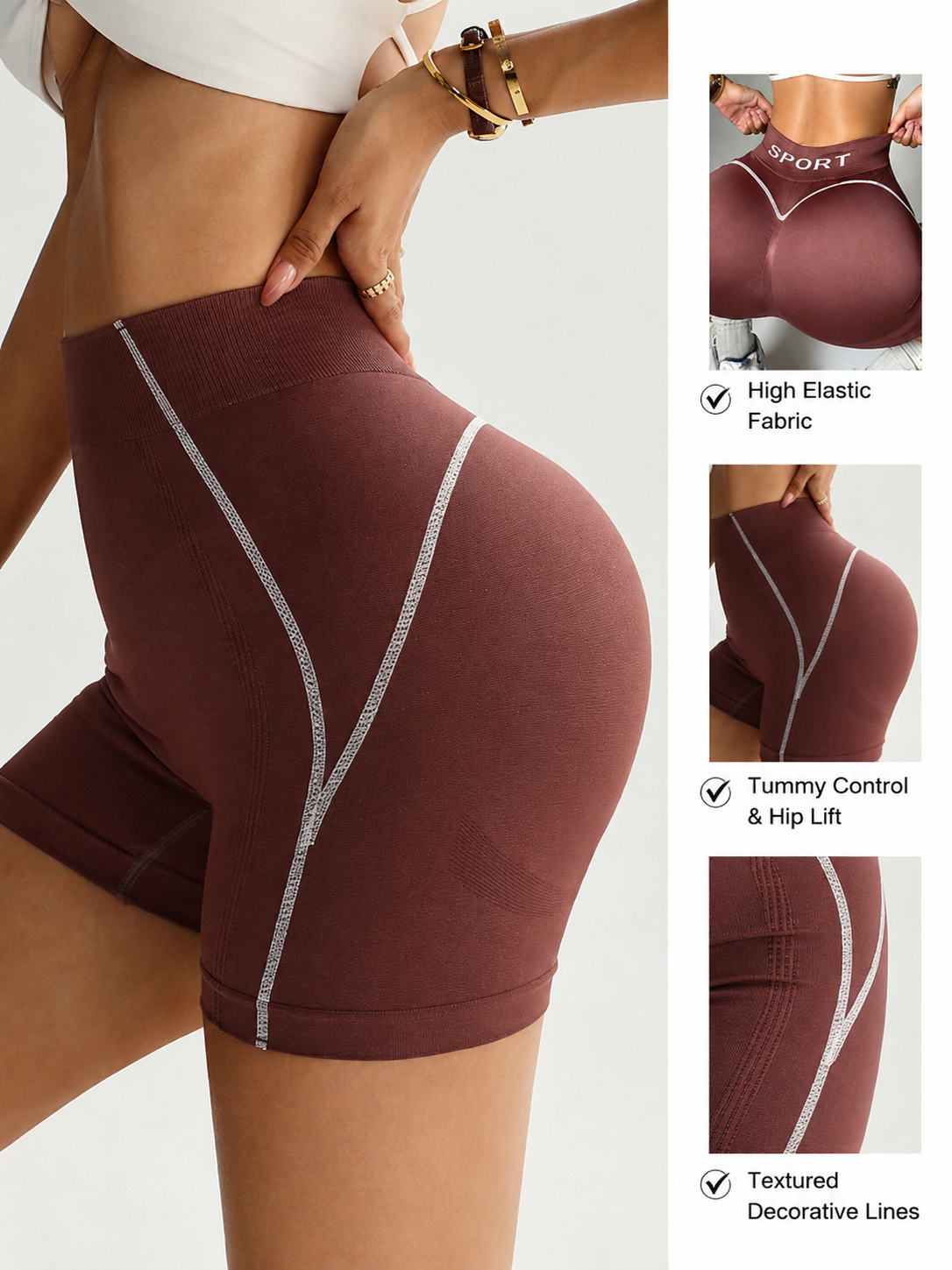 Lila Zen Seamless Hip-Lifting Yoga Cycling Shorts