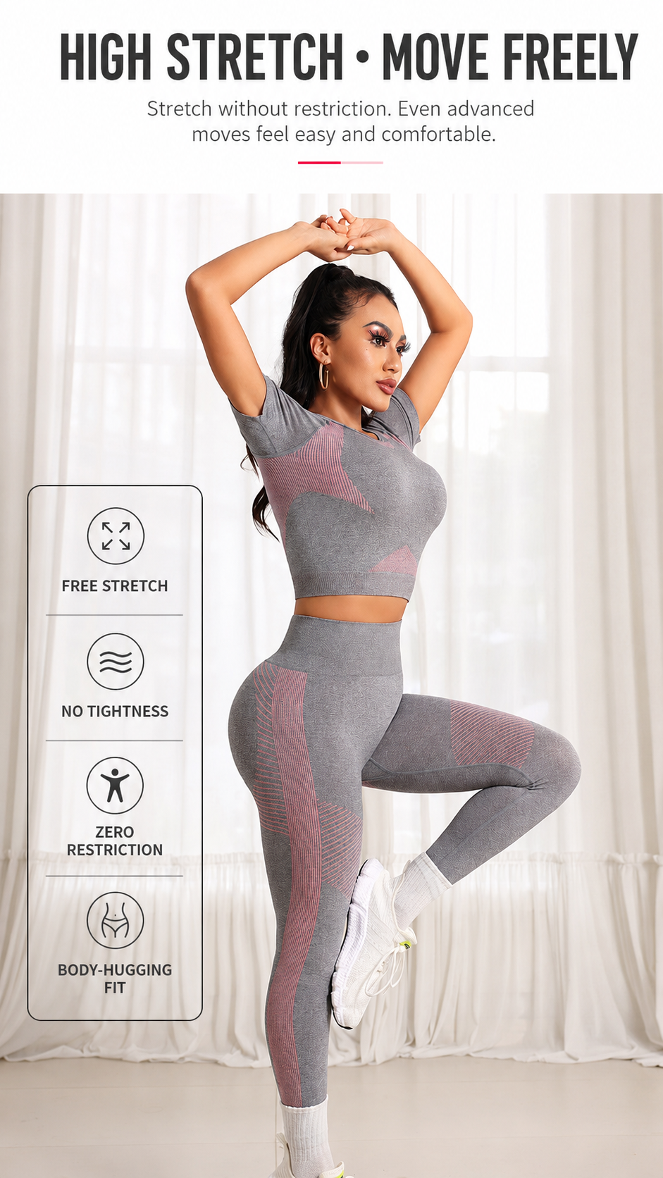 Lila Zen Seamless Gradient Contour Short Sleeve Crop Top & High-Waisted Leggings Set
