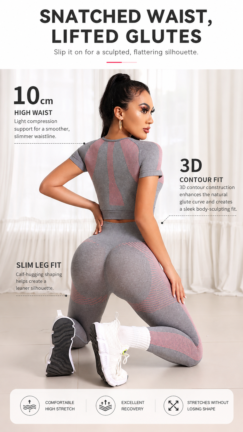 Lila Zen Seamless Gradient Contour Short Sleeve Crop Top & High-Waisted Leggings Set