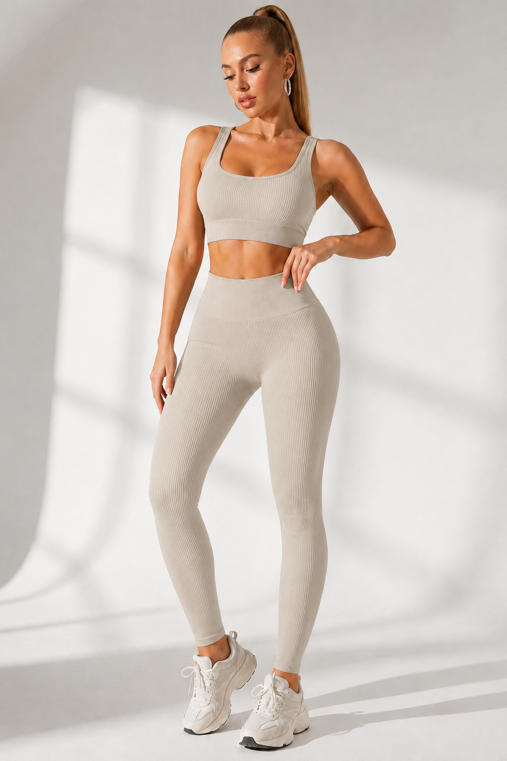 Lila Zen Seamless Ribbed Sculpt Crop Top & Scrunch Leggings Set