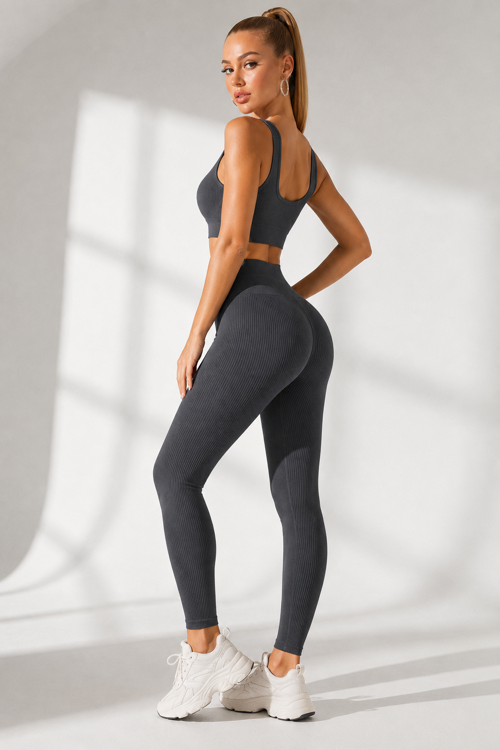 Lila Zen Seamless Ribbed Sculpt Crop Top & Scrunch Leggings Set