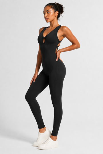 Lila Zen Twist-Front Strappy Open-Back Sculpt Jumpsuit