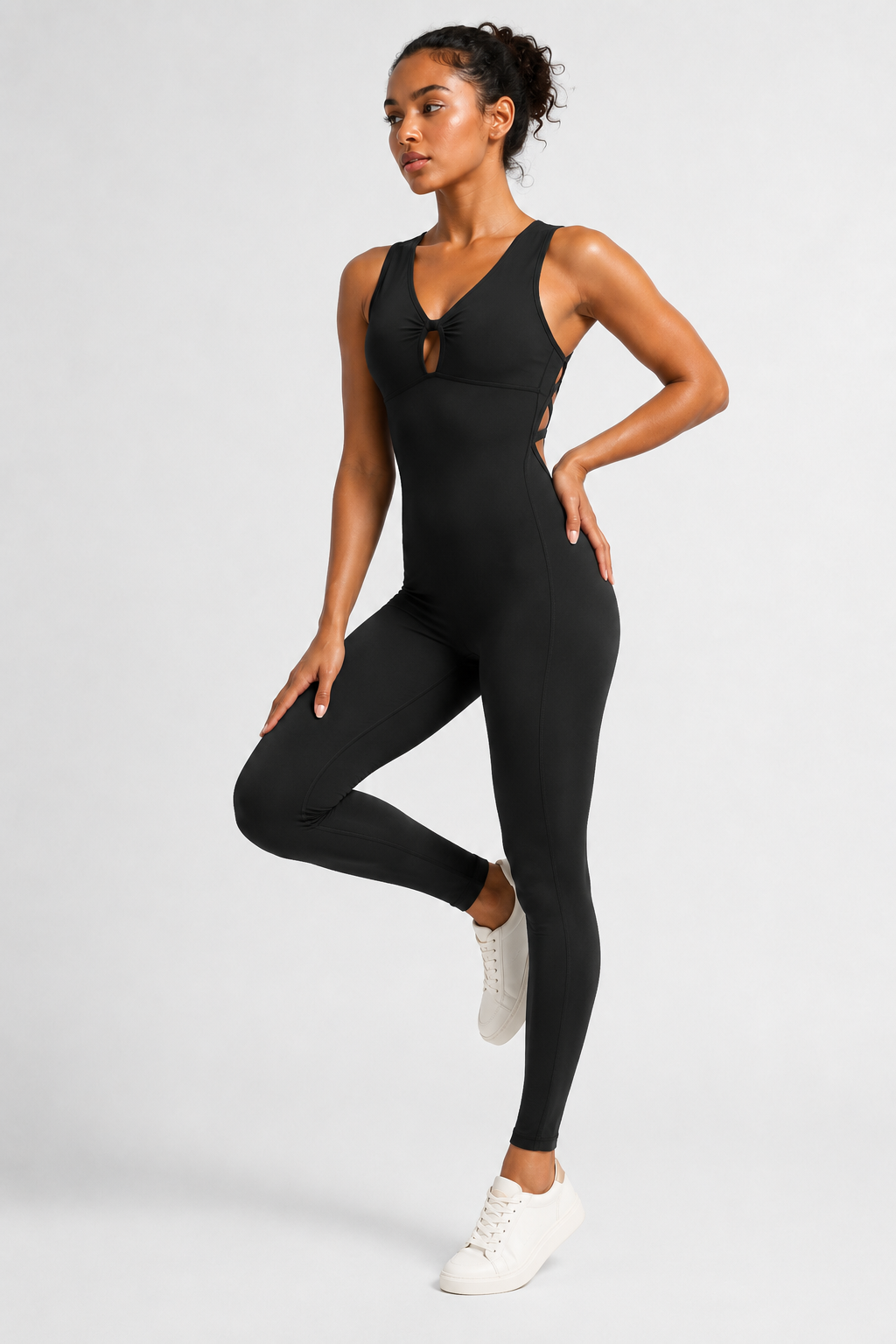 Lila Zen Twist-Front Strappy Open-Back Sculpt Jumpsuit