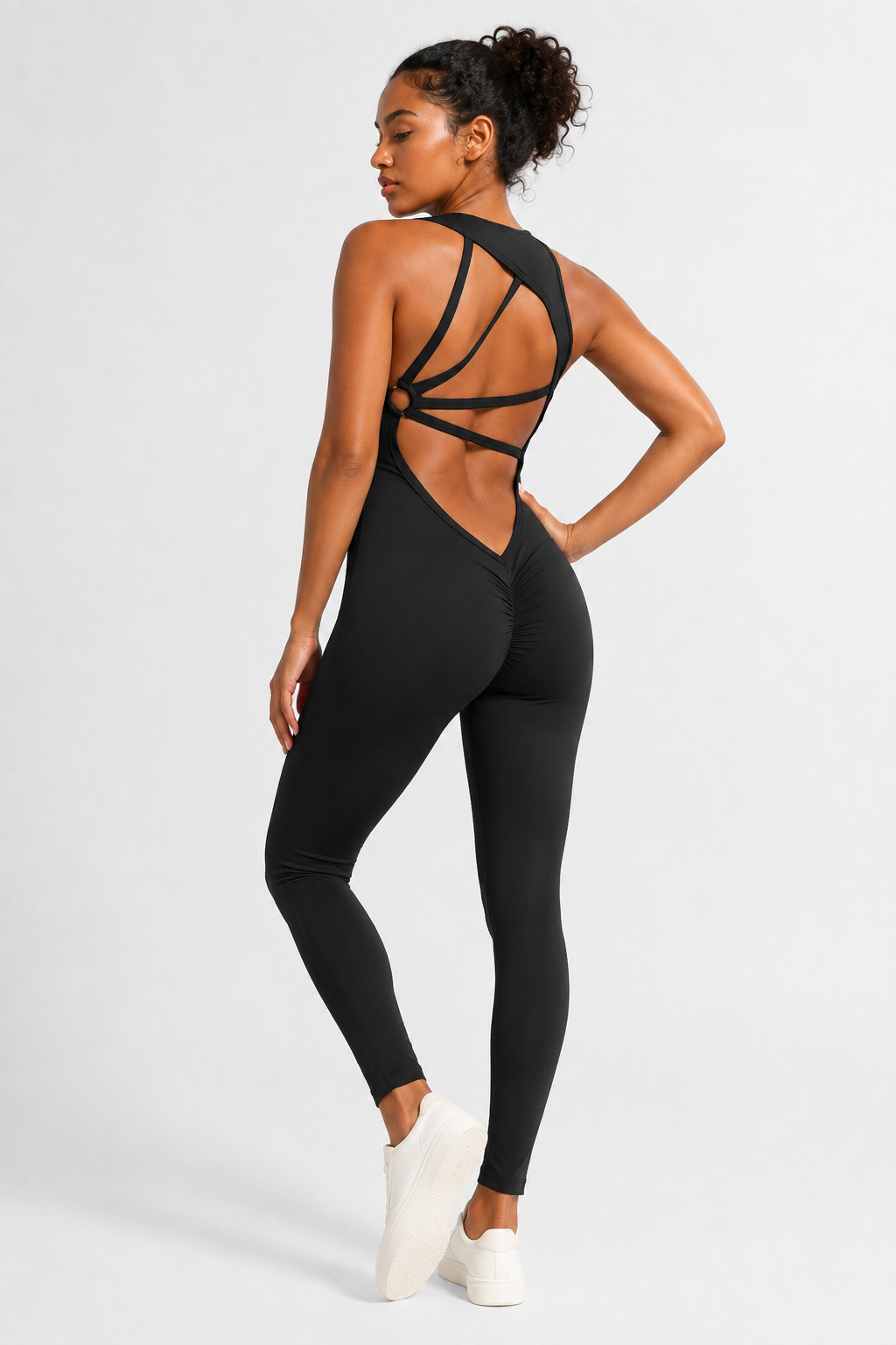 Lila Zen Twist-Front Strappy Open-Back Sculpt Jumpsuit