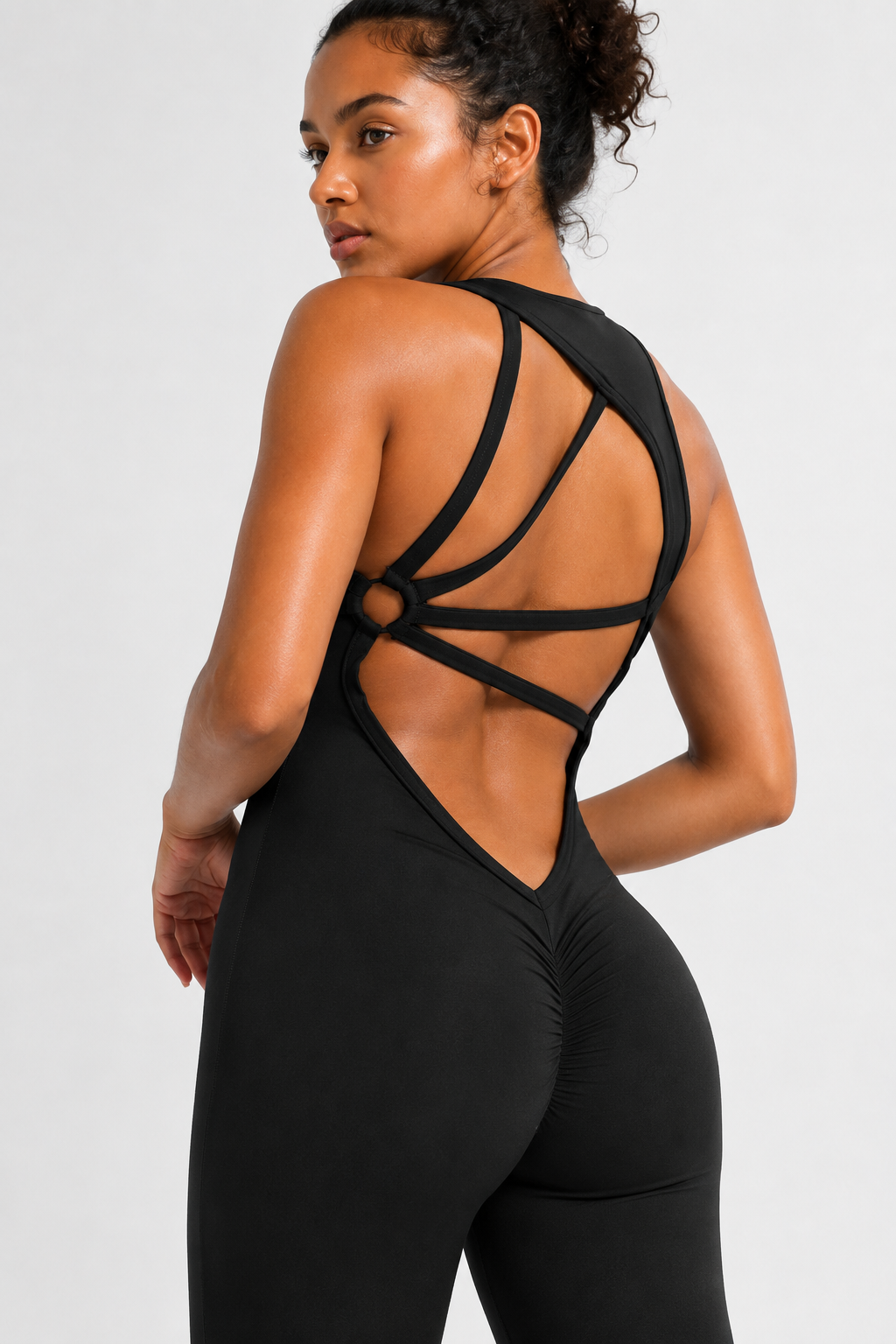 Lila Zen Twist-Front Strappy Open-Back Sculpt Jumpsuit