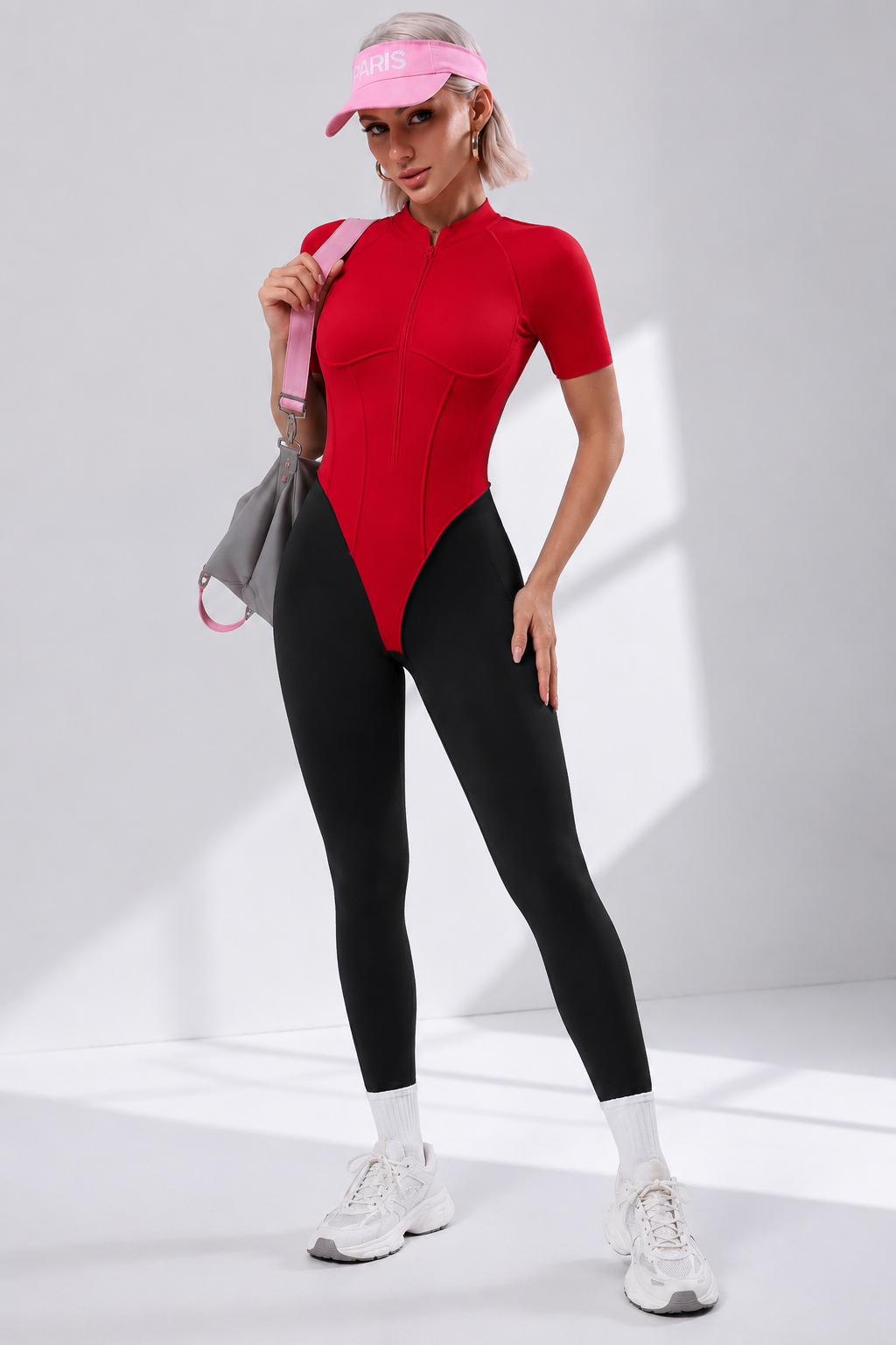 Lila Zen Zip Front Colorblock Backless Active Jumpsuit