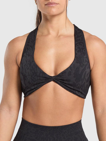 Lila Zen Leopard Print Twisted Sports Yoga Bra