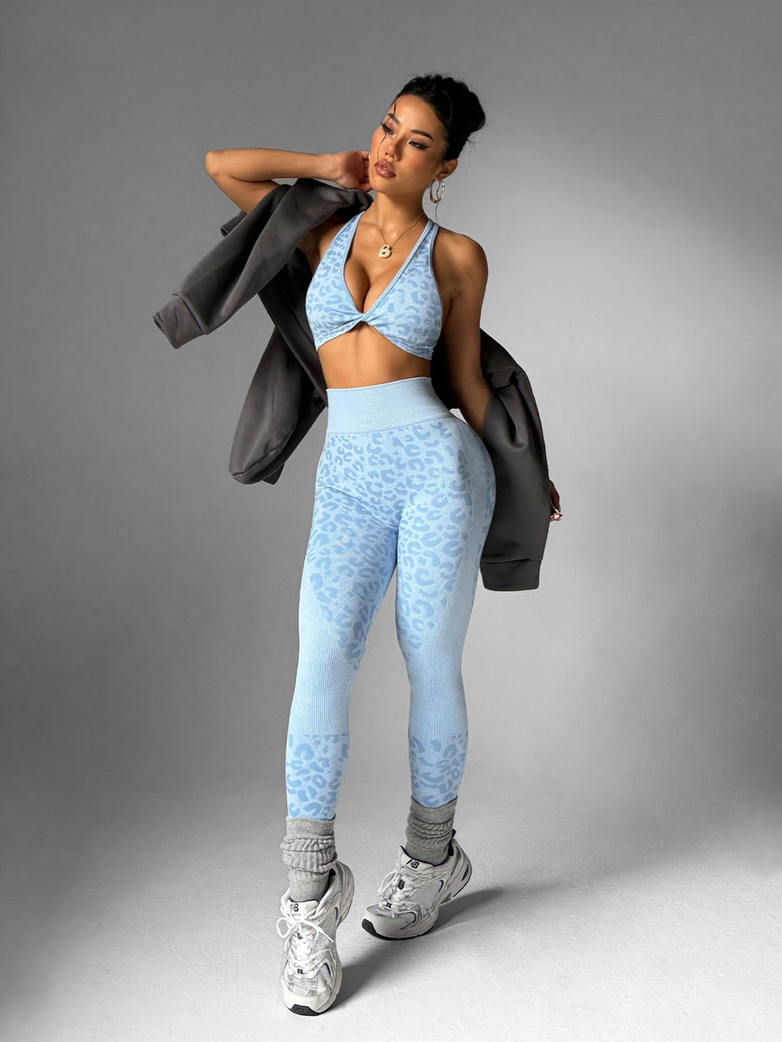 Lila Zen Seamless Printed High-Waisted Hip-Lifting Yoga Pants + Knotted Backless Bra Vest, High-Support Yoga Set