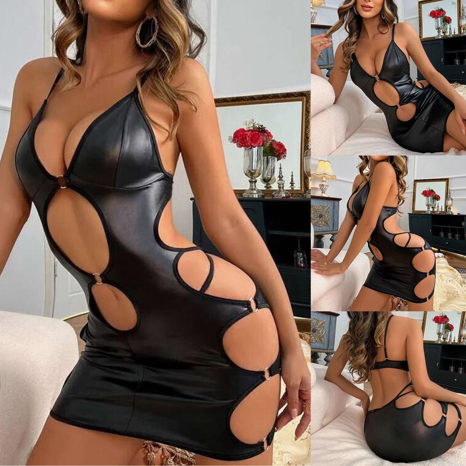 Lila Zen Faux leather cutout mini dress