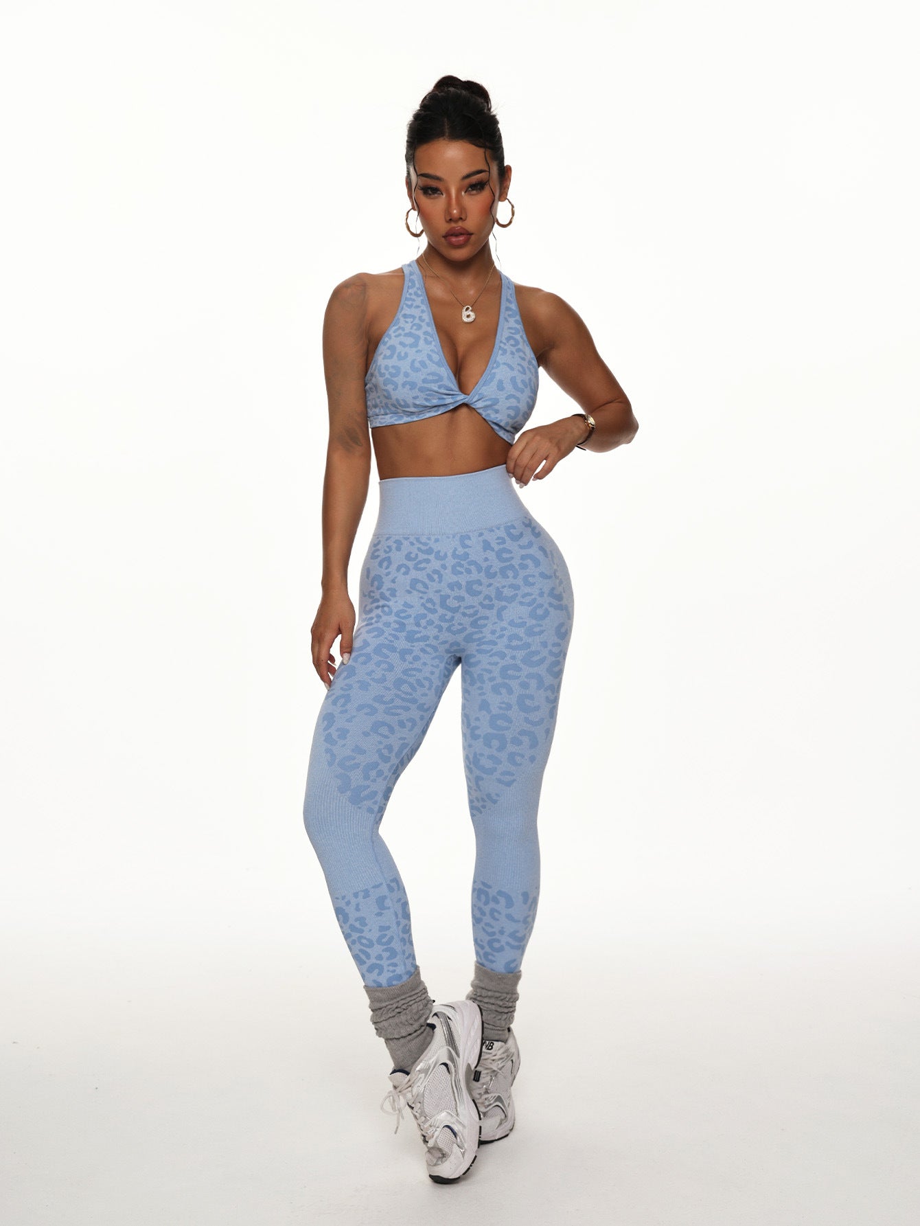 Lila Zen Seamless Printed High-Waisted Hip-Lifting Yoga Pants + Knotted Backless Bra Vest, High-Support Yoga Set