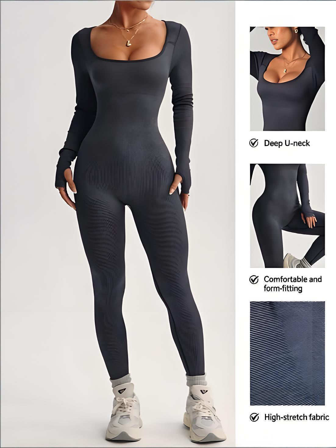 Lila Zen U-neck long-sleeved ribbed bodysuit